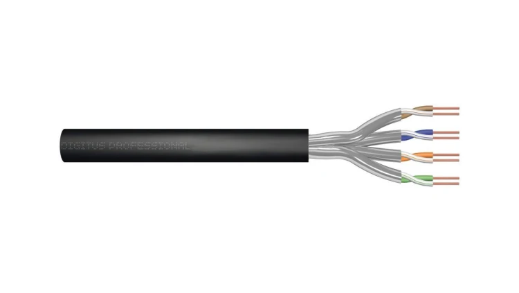 Kabel instalacyjny zewnętrzny żelowany DIGITUS kat.5e U/UTP, Fca, AWG 24/1, PE, 305m, czarny, karton DK-1511-VH-305-OD