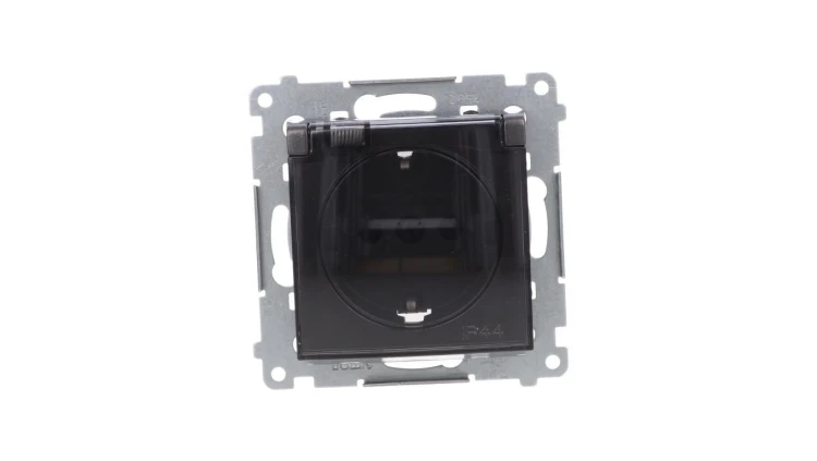 Simon 54 Gniazdo Schuko do wersji IP44 z przesłonami z uszczelką klapka transparentna antracyt DGSZ1BZ.01/48A