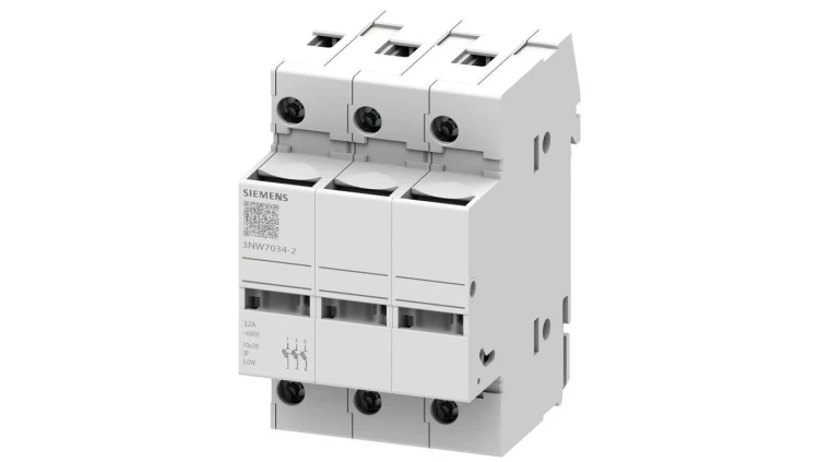 Podstawa bezpiecznikowa do wkładek cylindrycznych 10×38 mm 32A 3P z diodą LED 3NW7034-2