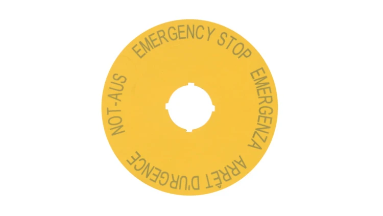 Tabliczka opisowa żółta okrągła fi90 EMERGENCY STOP M22-XAK1 216465