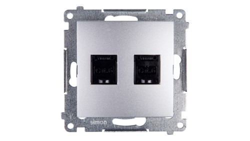 Simon 54 Gniazdo komputerowe podwójne 2xRJ45 kat.6 z przesłoną srebrny mat D62.01/43