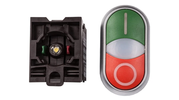 Przycisk sterowniczy 22mm podwójny czerwony/zielony z samopowrotem z podświetleniem 1Z 1R M22-DDL-GR-X1/X0/K11/230-W 216509