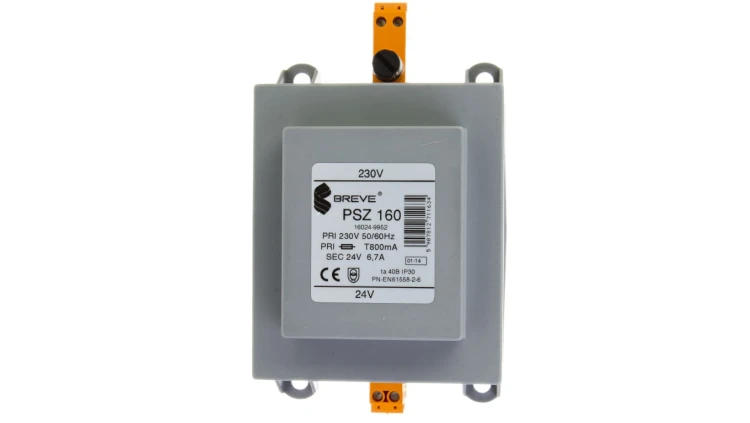 Transformator 1-fazowy bezpieczeństwa PSZ 160 230/ 24V 6,7A, na szynę DIN, IP30, Ta 40, 16024-9952