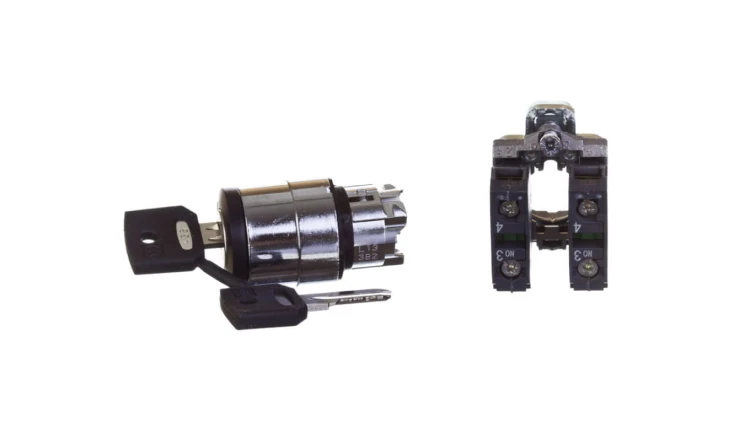 Przełącznik 3 położeniowy klucz 22mm czarny 2Z bez samopowrotu XB4BG33